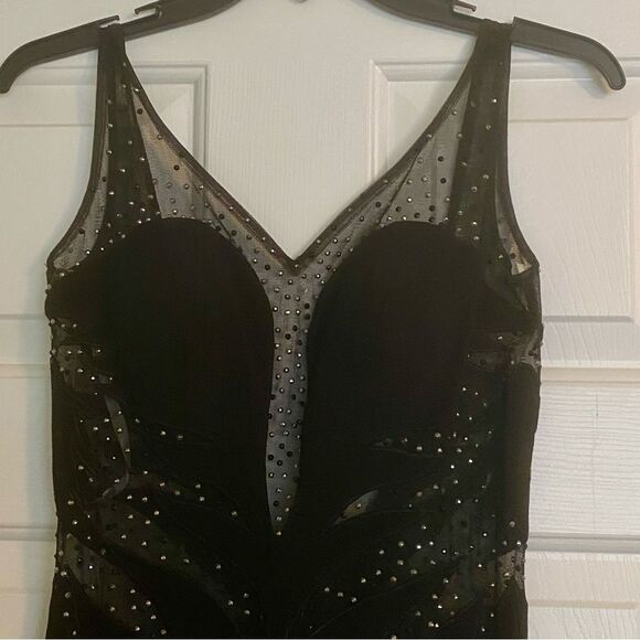 EUC Sherri Hill Black Rhinestone Embellished Evening Gown Lined Dress Size 4 - Picture 5 of 15
